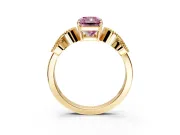 Leaf Engagement Ring Setting for Fancy Pink Princess Cut Center with Milgrain Accent Band and Prong Head in Yellow Gold