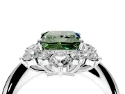 Small-Accent Cluster Halo Engagement Ring Setting for Fancy Green Princess Cut Center with Plain Band and Prong Head in Platinum