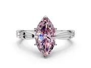 Solitaire Engagement Ring Setting for Fancy Pink Marquise Center with Carved Leaf Shoulders and Prong Head in Sterling Silver