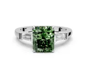 3 Stone Engagement Ring Setting for Fancy Green Radiant Cut Center with Channel Baguette Accents and Prong Head in Platinum
