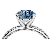 Solitaire Engagement Ring Setting for Fancy Blue Round Cut Center with Milgrain X Pattern Band and Prong Head in White Gold
