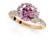 Paired Accent Engagement Ring Setting for Fancy Pink Round Cut Center with Pave Band and Prong Head in Rose Gold