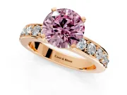 Solitaire Engagement Ring Setting for Fancy Pink Round Cut Center with Channel-Set Accents and Prong Head in Rose Gold