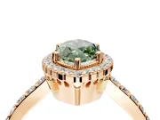 Halo Engagement Ring Setting for Fancy Green Marquise Center with Inner Milgrain Border and Prong Head in Rose Gold