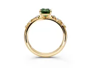 Cluster Engagement Ring Setting for Fancy Green Emerald Cut Center with Round Cut Accent Band and Prong Head in Yellow Gold