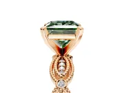 Solitaire Engagement Ring Setting for Fancy Green Princess Cut Center with Marquise Panel Band and Prong Head in Rose Gold