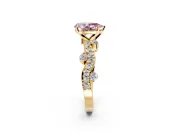 Solitaire Engagement Ring Setting for Fancy Pink Pear-Shaped Center with Bar-Station Pave Twist and Prong Head in Yellow Gold