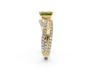Solitaire Engagement Ring Setting for Fancy Yellow Emerald Cut Center with Woven 3-Strand Pave Band and Prong Head in Yellow Gold