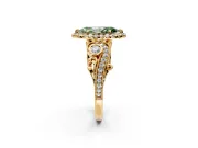 Milgrain Halo Engagement Ring Setting for Fancy Green Marquise Center with Shoulder Bezels and Prong Head in Yellow Gold