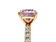 Solitaire Engagement Ring Setting for Fancy Pink Princess Cut Center with Fine Pave Band and Claw Prong Head in Yellow Gold