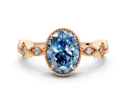 Milgrain Bezel Engagement Ring Setting for Fancy Blue Oval Center with Marquise Stations and Bezel Head in Rose Gold