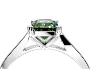 Solitaire Engagement Ring Setting for Fancy Green Emerald Cut Center with Tapered Shoulders and Prong Head in Sterling Silver