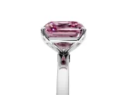 Solitaire Engagement Ring Setting for Fancy Pink Asscher Cut Center with Thin Rounded Plain Band and Prong Head in White Gold