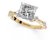 Solitaire Engagement Ring Setting for Princess Cut Center with Bezel Station Band and Prong Head in Yellow Gold