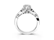 Solitaire Engagement Ring Setting for Cushion Cut Center with Marquise and Bezel Accents and Prong Head in Sterling Silver