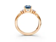 Solitaire Engagement Ring Setting for Fancy Blue Emerald Cut Center with Grooved Bar Accent Band and Prong Head in Rose Gold