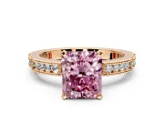 Solitaire Engagement Ring Setting for Fancy Pink Radiant Cut Center with Milgrain-Edged Pave Band and Prong Head in Rose Gold