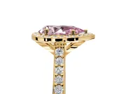 Halo Engagement Ring Setting for Fancy Pink Pear-Shaped Center with Pave Accents, Heart Basket and Prong Head in Yellow Gold