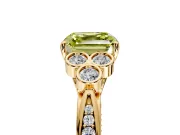 Cluster Engagement Ring Setting for Fancy Yellow Asscher Cut Center with Bezel Accent Clusters and Prong Head in Yellow Gold