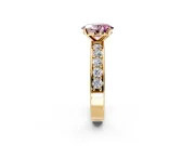 Solitaire Engagement Ring Setting for Fancy Pink Oval Center with Channel-Set Accents and Prong Head in Yellow Gold