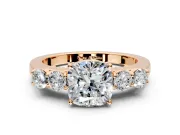 5 Stone Engagement Ring Setting for Cushion Cut Center with Equal Close-Set Accents and Prong Head in Rose Gold