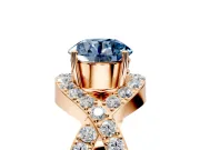 Halo Engagement Ring Setting for Fancy Blue Round Cut Center with Pave Infinity Twist Band and Prong Head in Rose Gold