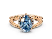 Halo Engagement Ring Setting for Fancy Blue Pear-Shaped Center with Rope Twist Split Shank and Prong Head in Rose Gold
