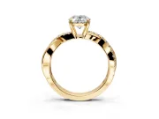 Crossover Engagement Ring Setting for Oval Center with Pave and Plain Strands and Prong Head in Yellow Gold