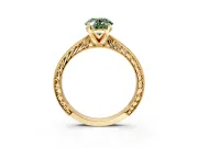 Solitaire Engagement Ring Setting for Fancy Green Oval Center with Engraved Milgrain Band and Prong Head in Yellow Gold