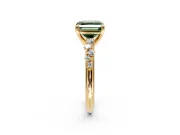Solitaire Engagement Ring Setting for Fancy Green Asscher Cut Center with Trailing Leaf Accent Band and Prong Head in Yellow Gold