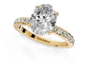 Solitaire Engagement Ring Setting for Oval Center with Round Cut Pave Band and Prong Head in Yellow Gold