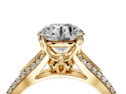 Solitaire Engagement Ring Setting for Round Cut Center with Pave Rail Split Shank and Prong Head in Yellow Gold