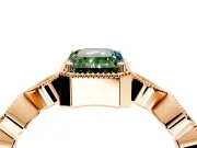 Vintage Station Engagement Ring Setting for Fancy Green Emerald Cut Center with Accents and Prong Head in Rose Gold