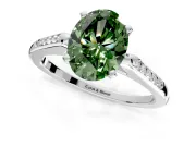 Solitaire Engagement Ring Setting for Fancy Green Oval Center with Channel Accents and Prong Head in White Gold