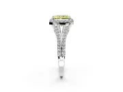 Halo Engagement Ring Setting for Fancy Yellow Radiant Cut Center with Pave Split Shank and Prong Head in Platinum