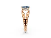 Halo Engagement Ring Setting for Fancy Blue Radiant Cut Center with Rope Twist Split Shank and Prong Head in Rose Gold