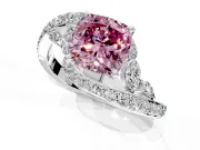 Solitaire Engagement Ring Setting for Fancy Pink Cushion Cut Center with Pave Bypass Twist Band and Prong Head in White Gold