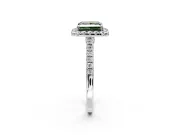 Halo Engagement Ring Setting for Fancy Green Princess Cut Center with Narrowing Pave Band and Prong Head in White Gold