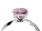 Side Accent Engagement Ring Setting for Fancy Pink Princess Cut Center with Accent Shoulders and Prong Head in Platinum