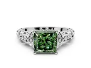 Solitaire Engagement Ring Setting for Fancy Green Princess Cut Center with Filigree Band and Prong Head in White Gold