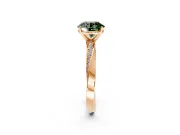 Side Accent Engagement Ring Setting for Fancy Green Round Cut Center with Accent Shoulders and Prong Head in Rose Gold
