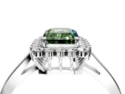 Starburst Halo Engagement Ring Setting for Fancy Green Emerald Cut Center with Flat Cathedral Band and Prong Head in Sterling Silver