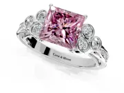 Cluster Engagement Ring Setting for Fancy Pink Princess Cut Center with Bezel Accent Clusters and Prong Head in Platinum