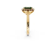 Starburst Halo Engagement Ring Setting for Fancy Green Emerald Cut Center with Thin Round-Wire Band and Prong Head in Yellow Gold