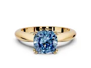 Solitaire Engagement Ring Setting for Fancy Blue Cushion Cut Center with Reverse Tapered Band and Prong Head in Yellow Gold