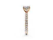 Solitaire Engagement Ring Setting for Cushion Cut Center with Shared-Prong Accents and Prong Head in Rose Gold
