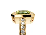 Milgrain Halo Engagement Ring Setting for Fancy Yellow Emerald Cut Center with Wide Pave Band and Prong Head in Yellow Gold