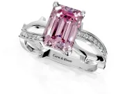 Solitaire Engagement Ring Setting for Fancy Pink Emerald Cut Center with Pave and Plain Crossover Band and Prong Head in White Gold