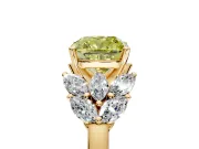 Leaf Cluster Engagement Ring Setting for Fancy Yellow Cushion Cut Center with Marquise Accents and Prong Head in Yellow Gold