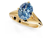 Solitaire Engagement Ring Setting for Fancy Blue Oval Center with Milgrain Cathedral Band and Prong Head in Yellow Gold